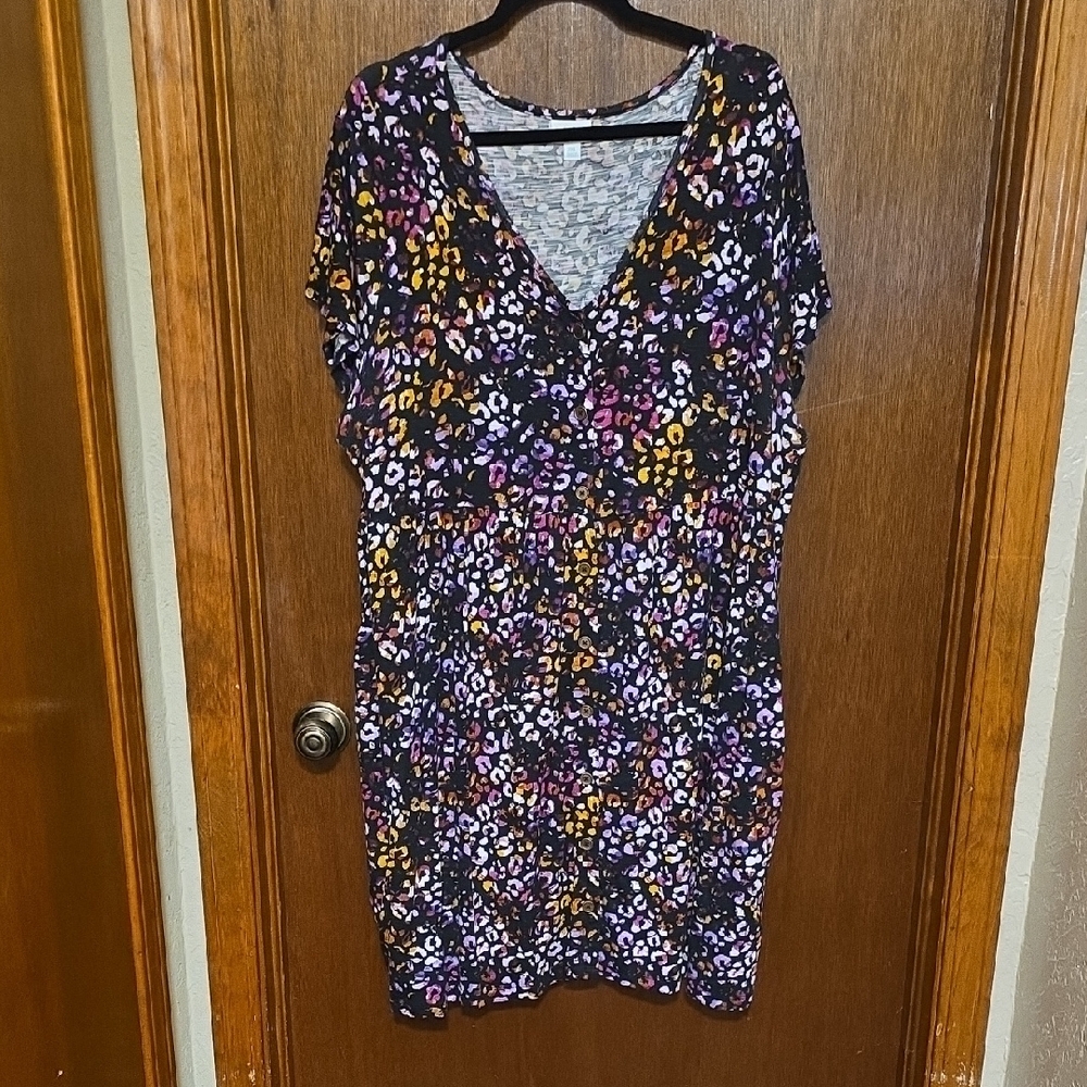 Lularoe 2XL Leopard Print Baby Doll Button-Down Dress